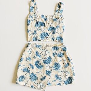 Abercrombie & Fitch XS Scarlett linen blend cream floral print skirt & top set